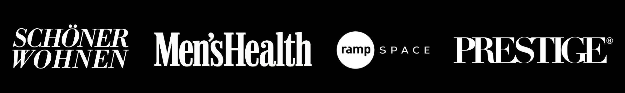 Legendär in der Presse – Schöner Wohnen, Men’s Health, ramp space, PRESTIGE Logos der Magazine Schöner Wohnen, Men’s Health, ramp space und PRESTIGE